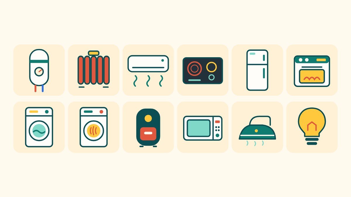 Ilustración de los electrodomésticos que más electricidad consumen en casa